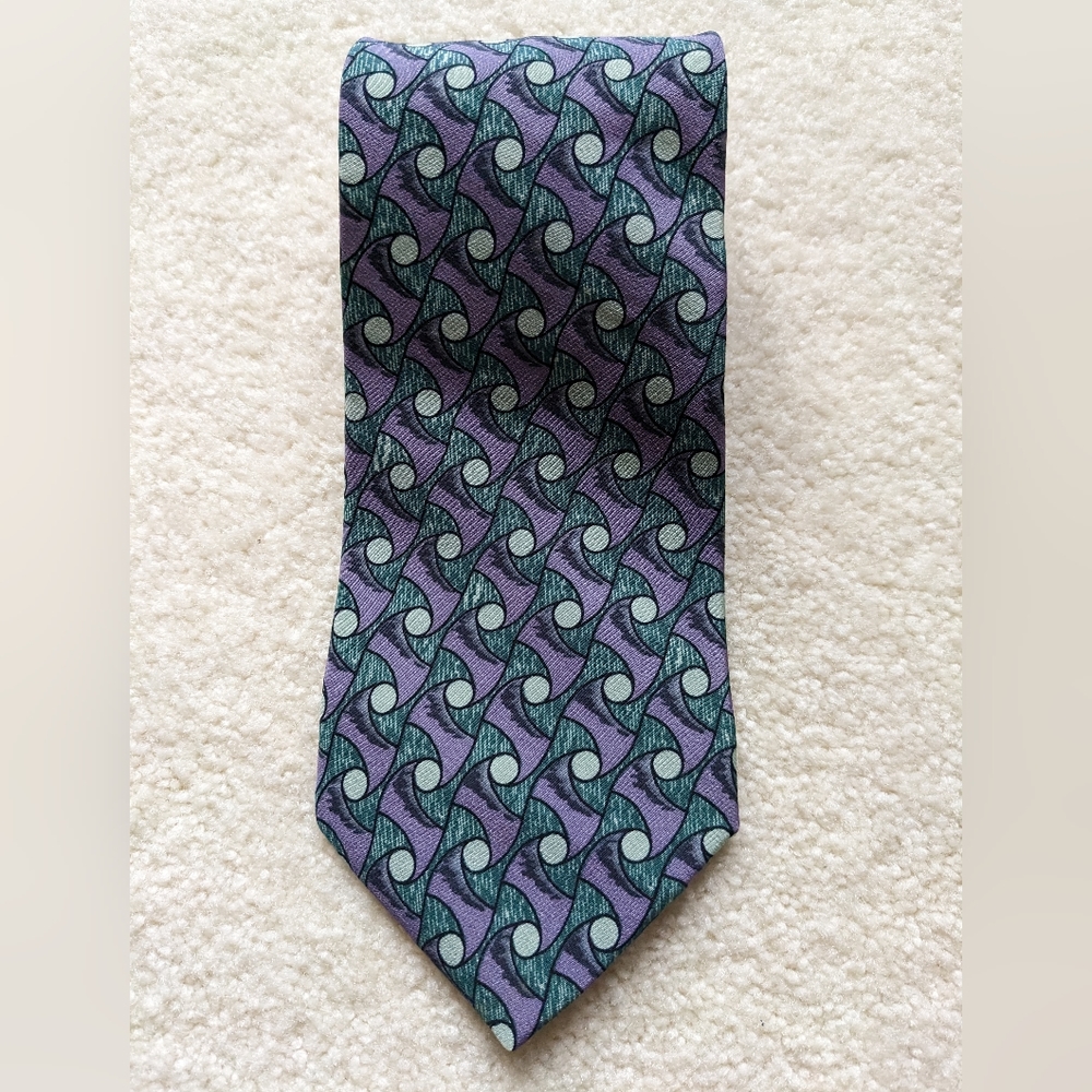 Jhane Barnes tie Purple Green original fabric silk made in Japan abstract